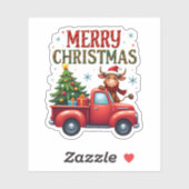 Sticker Merry Christmas Scottish Highland Cow Xmas Farm An (Feuille)