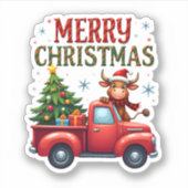 Sticker Merry Christmas Scottish Highland Cow Xmas Farm An (Devant)