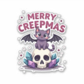 Sticker Merry Creepmas Cat Pastel Goth Christmas Skull T-S (Devant)