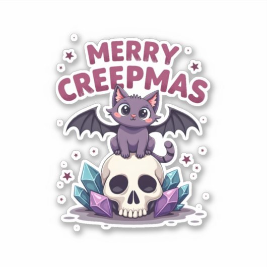 Sticker Merry Creepmas Cat Pastel Goth Christmas Skull T-S (Devant)