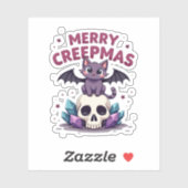 Sticker Merry Creepmas Cat Pastel Goth Christmas Skull T-S (Feuille)