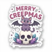 Sticker Merry Creepmas Cat Pastel Goth Christmas Skull T-S (Devant)