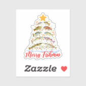 Sticker Merry Fishmas Funky Christmas Tree Lights Fish Fis (Feuille)