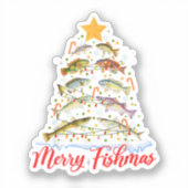 Sticker Merry Fishmas Funky Christmas Tree Lights Fish Fis (Recto)