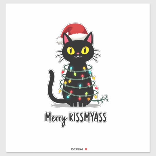 Sticker Merry Kissmyass Funny Cat Christmas Lights Premium (Feuille)