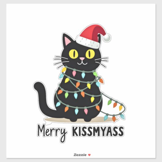Sticker Merry Kissmyass Funny Cat Christmas Lights Premium (Feuille)