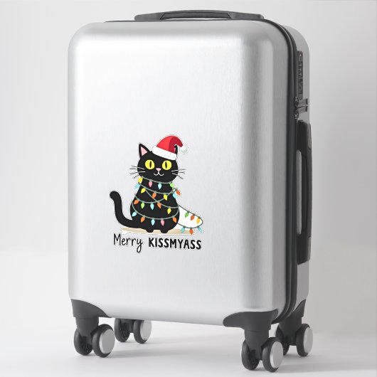 Sticker Merry Kissmyass Funny Cat Christmas Lights Premium (Sur valise)