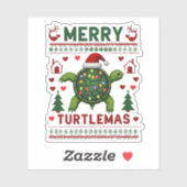 Sticker Merry Turtlemas Christmas Lights Cute Turtle Santa (Feuille)