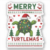 Sticker Merry Turtlemas Christmas Lights Cute Turtle Santa (Devant)
