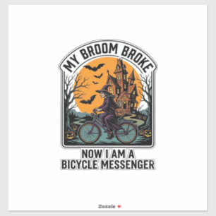 Sticker Messager à Vélo Halloween Drôle Balai de Sorcière