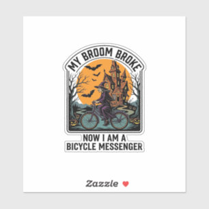 Sticker Messager de vélo Halloween drôle balai de sorcière