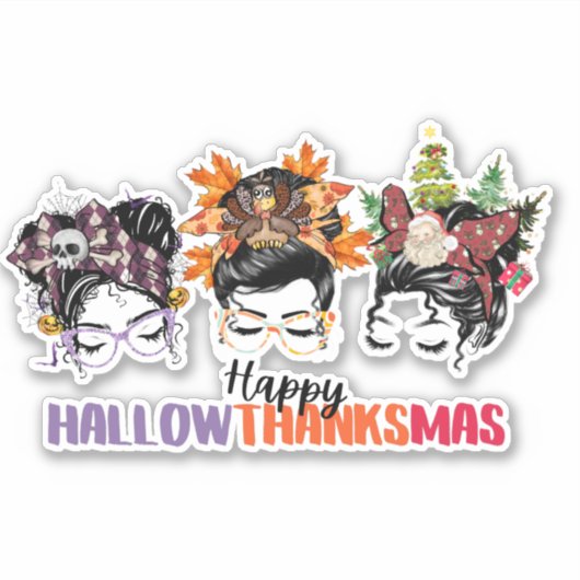 Sticker Messy bun mama Hallowy Hallowthanksmas (Devant)