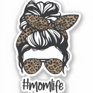 Sticker Messy Bun #momlife Leopard