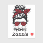 Sticker Messy Bun #momlife Red Leopard (Feuille)
