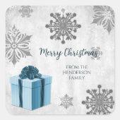Sticker met blauw kerstcadeau (Voorkant)