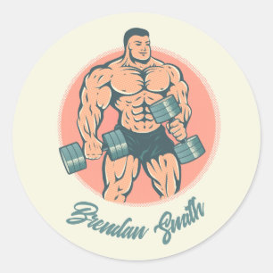 Sticker met bodybuilder en jouw naam