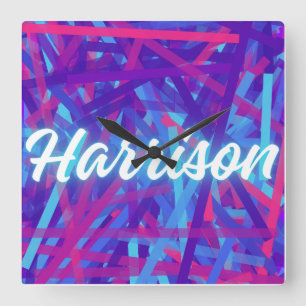 Sticker met eigen naam – Harrison – Gepersonalisee Vierkante Klok