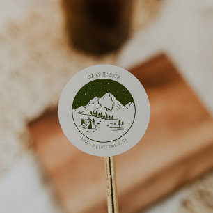 Sticker met favor voor kampeer vrijgezellenfeest