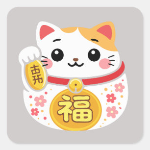 Sticker met gelukskat Maneki Neko
