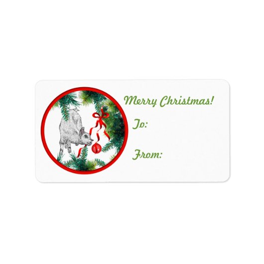 Sticker met kerstcadeau voor geit Label (Voorkant)
