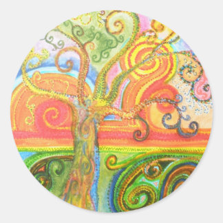 Sticker met psychedelische kleurrijke boom