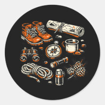 Sticker met vintage kampeerbenodigdheden | Retro b