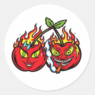 Sticker met Vlammende Kwade Kersen - Griezelige Mo