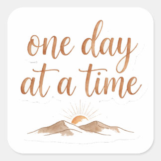 Sticker met waterverf zonsopgang citaat 'Eén dag t