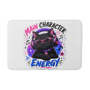 Sticker met Zwarte Kat en Hoofdpersonage-energie Badmat