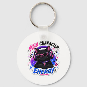 Sticker met Zwarte Kat en Hoofdpersonage-energie Sleutelhanger