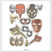 Sticker métal or argent mascarade vapeur masques (Feuille)