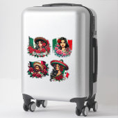 Sticker Mexicaine Fille et homme sombrero mexico Drapeau a (Sur valise)
