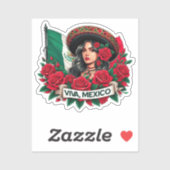 Sticker Mexicaine Fille Viva mexico Illustration du drapea (Feuille)