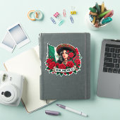 Sticker Mexicaine Fille Viva mexico Illustration du drapea (Couverture iPad)