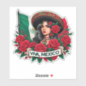 Sticker Mexicaine Fille Viva mexico Illustration du drapea (Feuille)