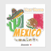 Sticker Mexique Cactus Vintage avec Drapeau Sombrero Souve (Feuille)