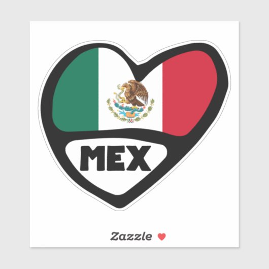 Sticker Mexique Code Pays Coeur Drapeau, MEX (Feuille)
