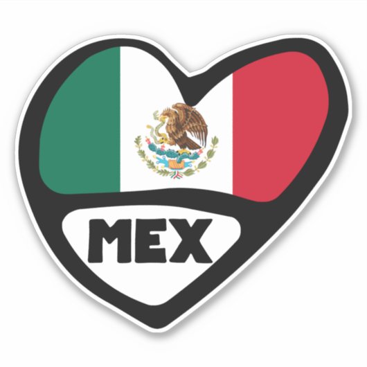 Sticker Mexique Code Pays Coeur Drapeau, MEX (Devant)