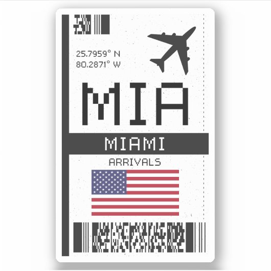 Sticker MIA Miami, Florida Airport Boarding Pass (Devant)