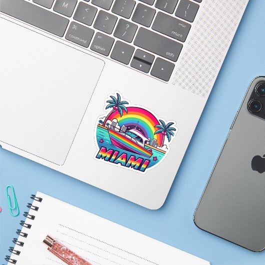 Sticker Miami (Ordinateur portable avec iPhone)