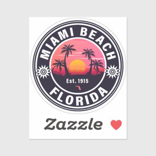 Sticker Miami Beach Floride Retro Sunset Souvenirs 60s (Feuille)