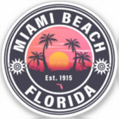 Sticker Miami Beach Floride Retro Sunset Souvenirs 60s (Recto)