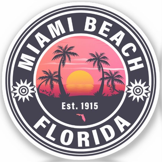 Sticker Miami Beach Floride Retro Sunset Souvenirs 60s (Recto)