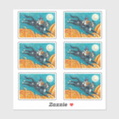 STICKER MICE BLANCHE & CHAT NOIR SUR CHASSE CITROUILLE HAL (Feuille)