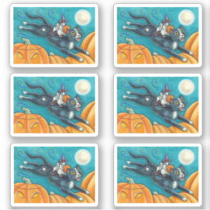 STICKER MICE BLANCHE & CHAT NOIR SUR CHASSE HALLOWEEN SCAV