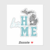 Sticker Michigan Love Home Typographie Coeur (Feuille)