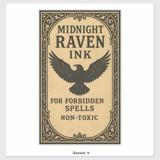 Sticker Midnight Raven Ink - Halloween Apothecary Label (Feuille)