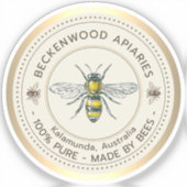 Sticker Miel Abeille Jaune Abeille Bordure Apiary Or (Recto)