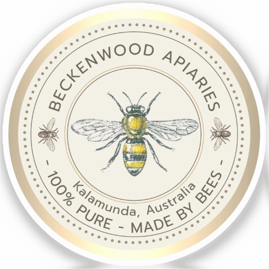 Sticker Miel Abeille Jaune Abeille Bordure Apiary Or (Recto)