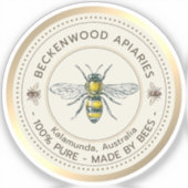 Sticker Miel Abeille Jaune Abeille Bordure Apiary Or (Recto)